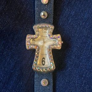 Western Ladies Aurora Borealis Crystal Cross Shaped, Denim Band Watch